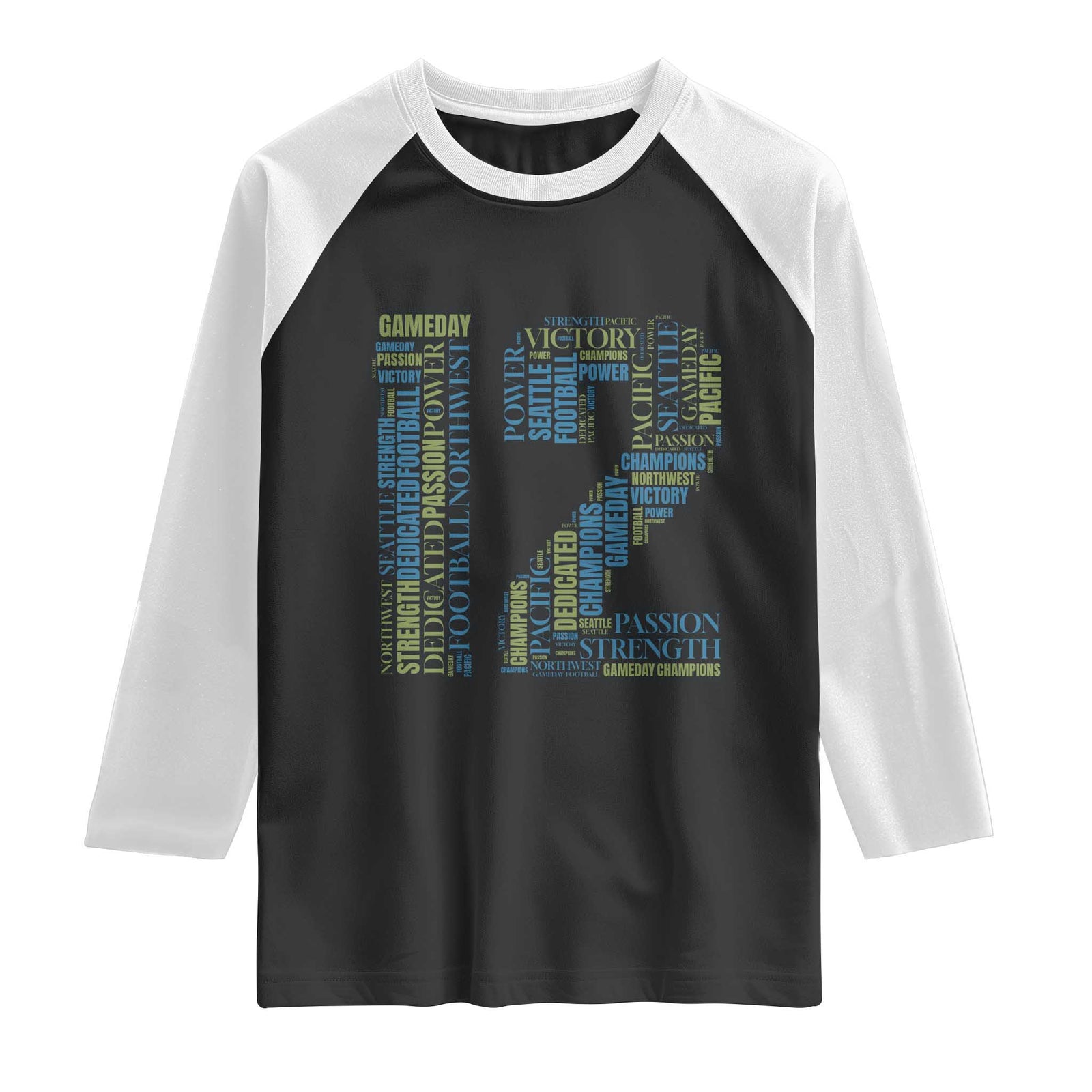 Victory And Strength Number 12 Typography Raglan Shirt Gift For Football Lovers TS12 Black White Print Your Wear