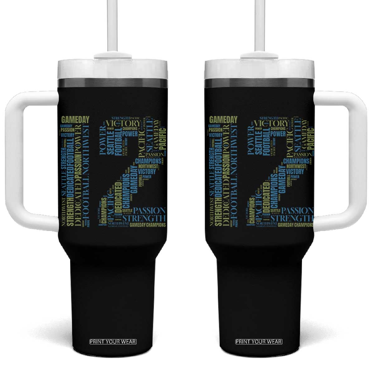 Victory And Strength Number 12 Typography Tumbler With Handle Gift For Football Lovers TS12 One Size: 40 oz Black Print Your Wear