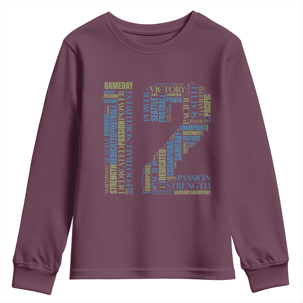 Victory And Strength Number 12 Typography Youth Sweatshirt Gift For Football Lovers