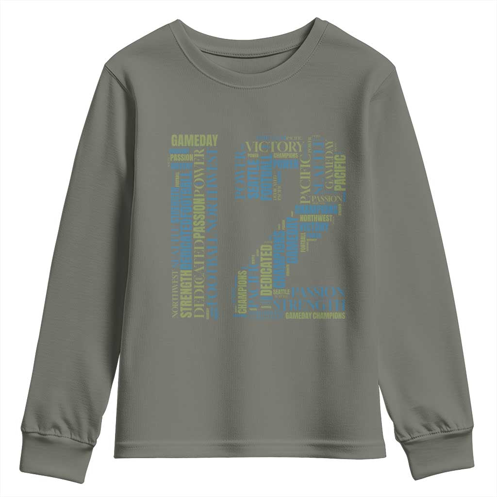 Victory And Strength Number 12 Typography Youth Sweatshirt Gift For Football Lovers