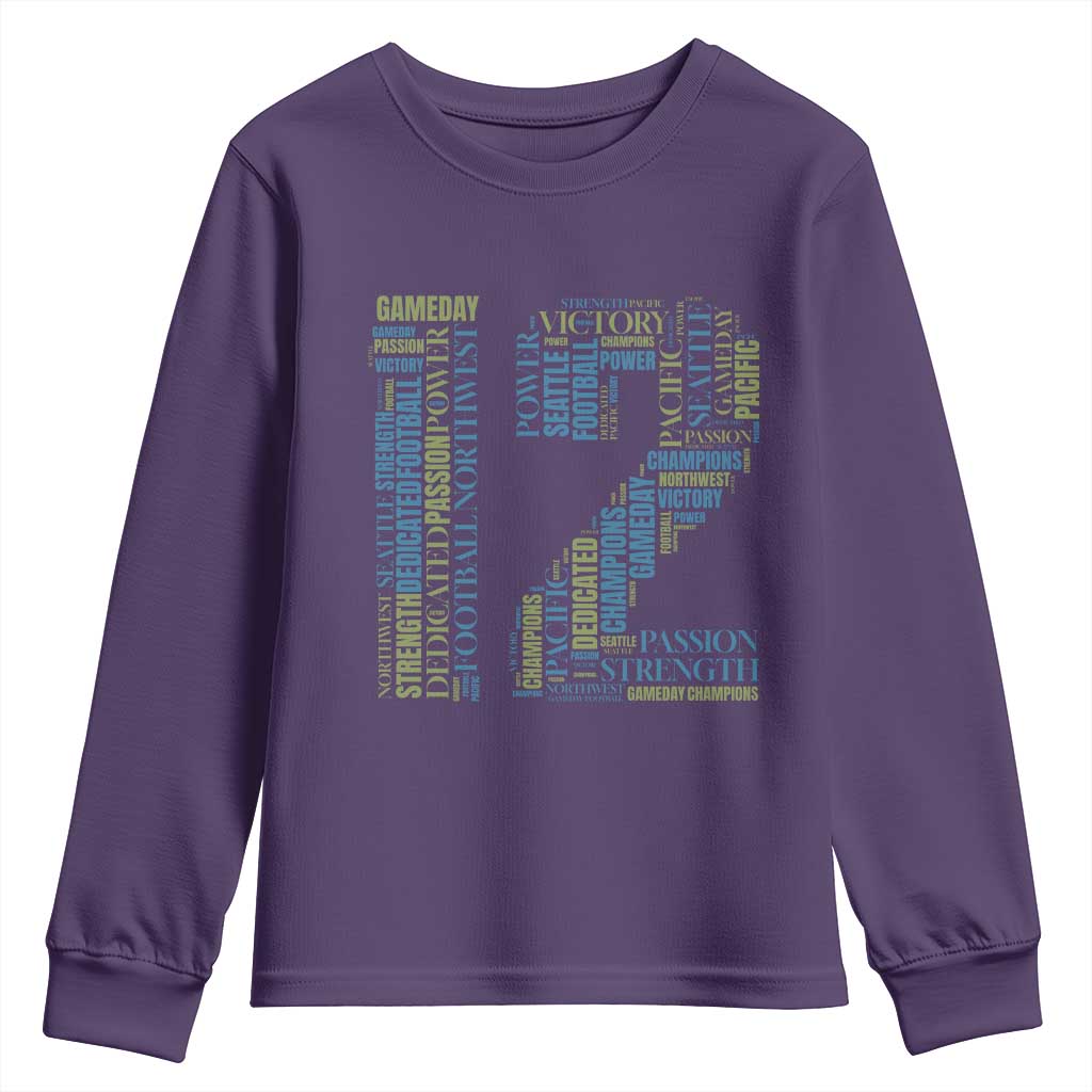 Victory And Strength Number 12 Typography Youth Sweatshirt Gift For Football Lovers