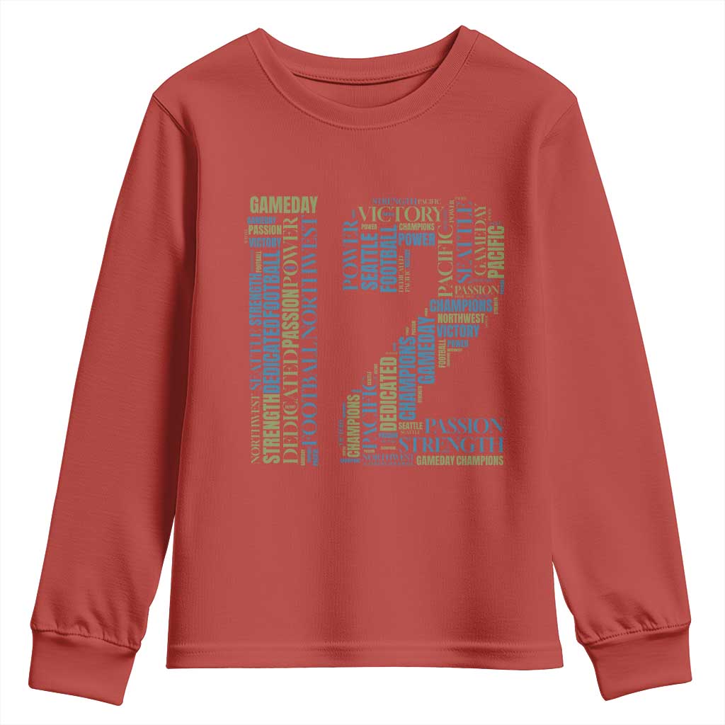 Victory And Strength Number 12 Typography Youth Sweatshirt Gift For Football Lovers