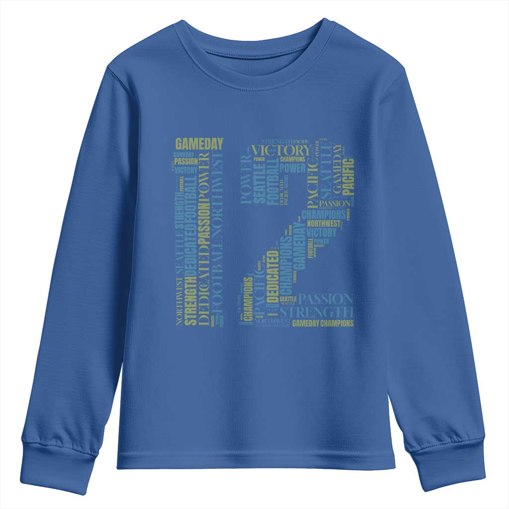Victory And Strength Number 12 Typography Youth Sweatshirt Gift For Football Lovers TS12 Royal Blue Print Your Wear
