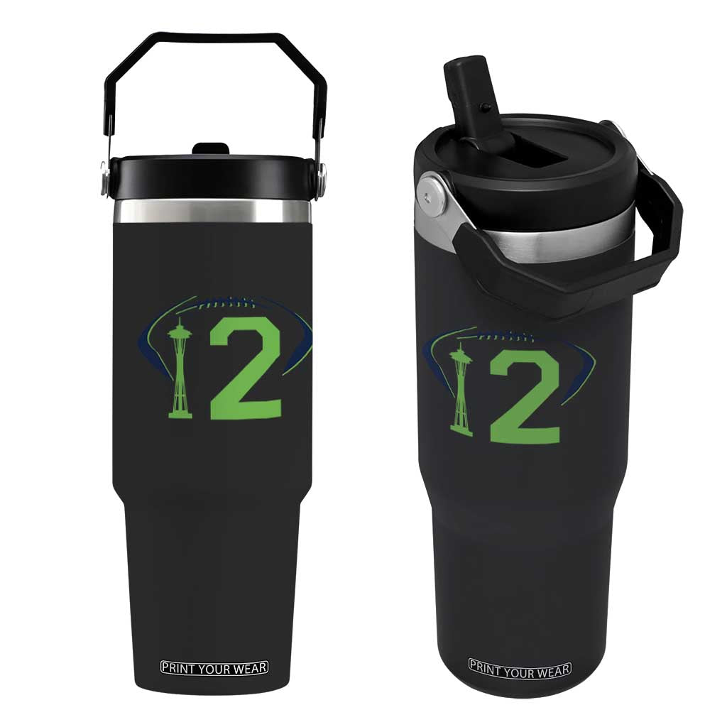 Space Needle Emerald City Number 12 Flip Straw Tumbler Sports Fan Pride TS12 One Size: 30 oz Black Print Your Wear