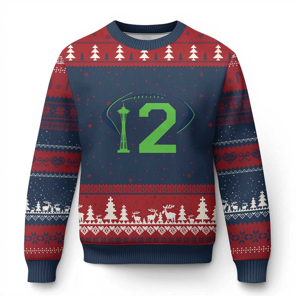 Space Needle Emerald City Number 12 Ugly Christmas Sweater Sports Fan Pride TS12 Navy Red Print Your Wear