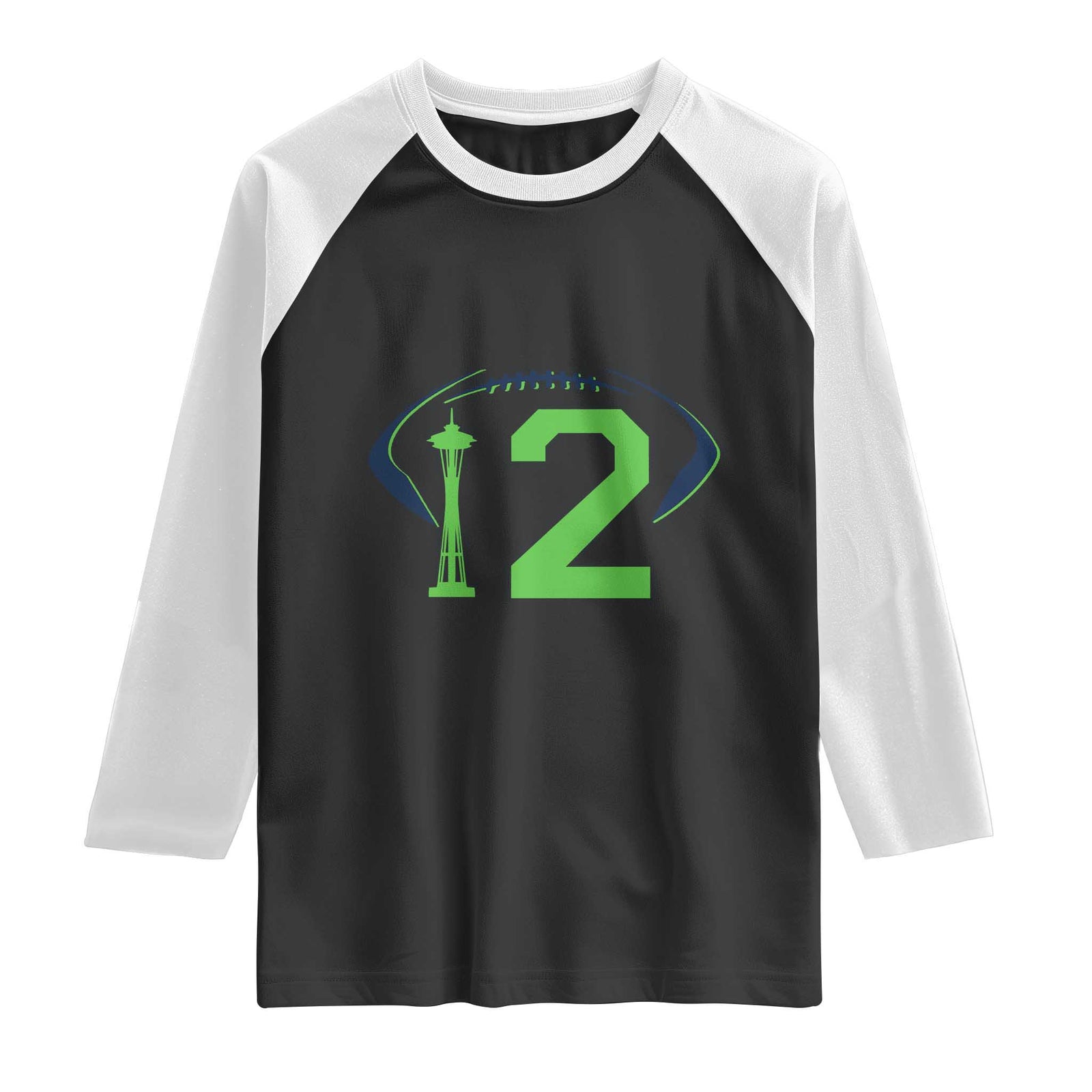 Space Needle Emerald City Number 12 Raglan Shirt Sports Fan Pride TS12 Black White Print Your Wear