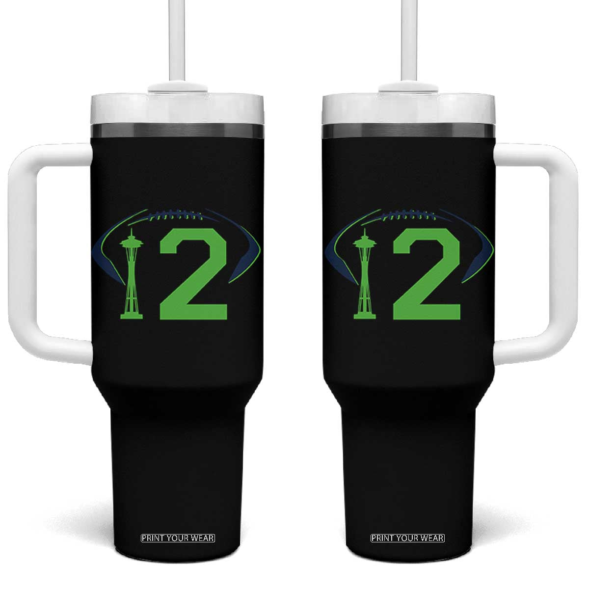 Space Needle Emerald City Number 12 Tumbler With Handle Sports Fan Pride TS12 One Size: 40 oz Black Print Your Wear