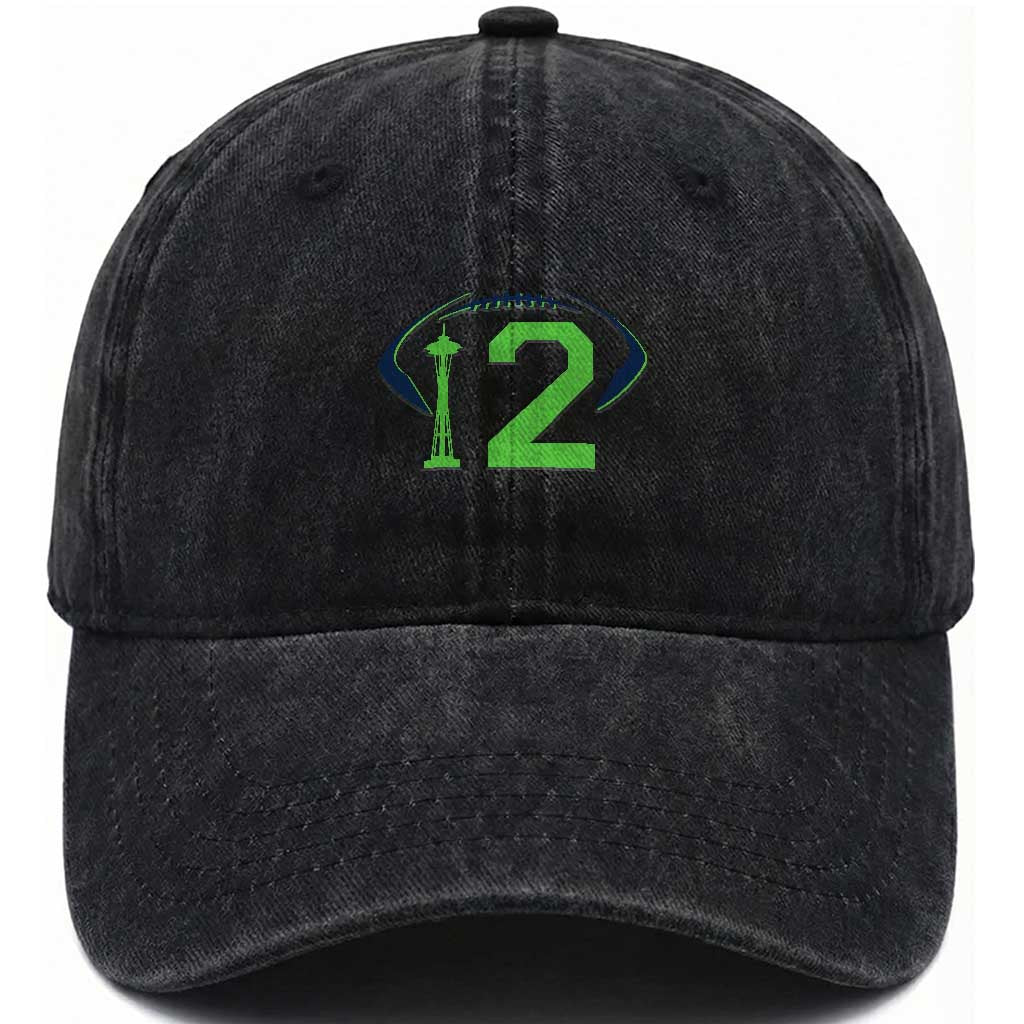 Space Needle Emerald City Number 12 Washed Cotton Baseball Cap Sports Fan Pride TS12 Print Your Wear
