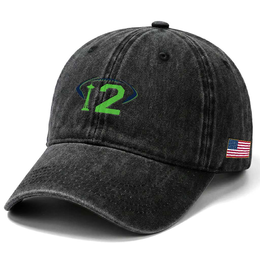 Space Needle Emerald City Number 12 Washed Cotton Baseball Cap Sports Fan Pride