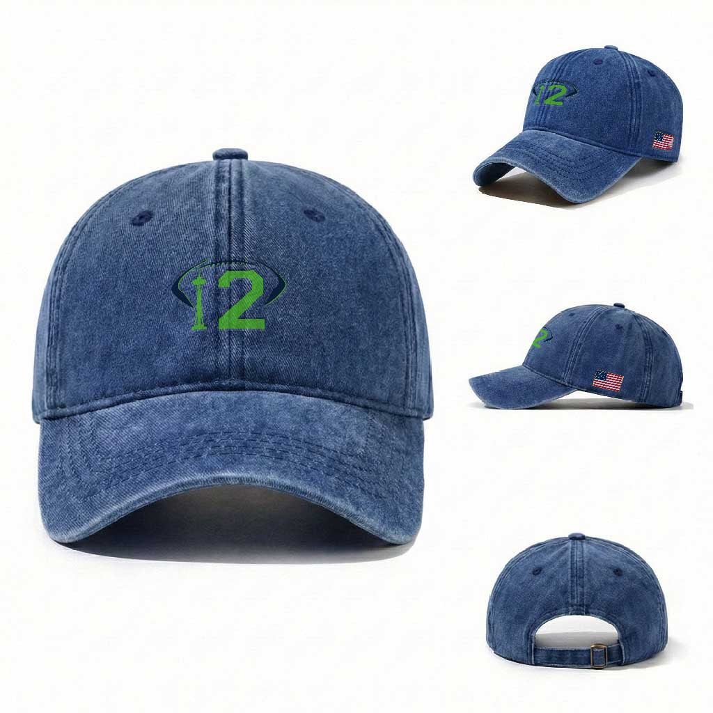 Space Needle Emerald City Number 12 Washed Cotton Baseball Cap Sports Fan Pride