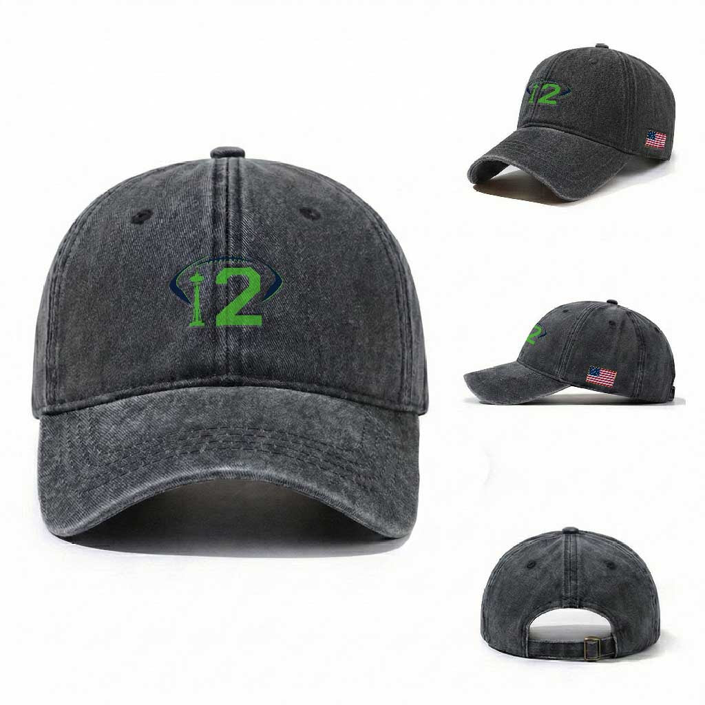 Space Needle Emerald City Number 12 Washed Cotton Baseball Cap Sports Fan Pride