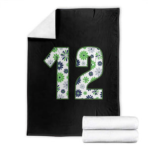 Floral Green Blue Game Day Throw Blanket Number 12 Sports Fan