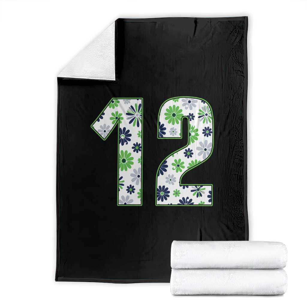 Floral Green Blue Game Day Throw Blanket Number 12 Sports Fan TS12 Black Print Your Wear