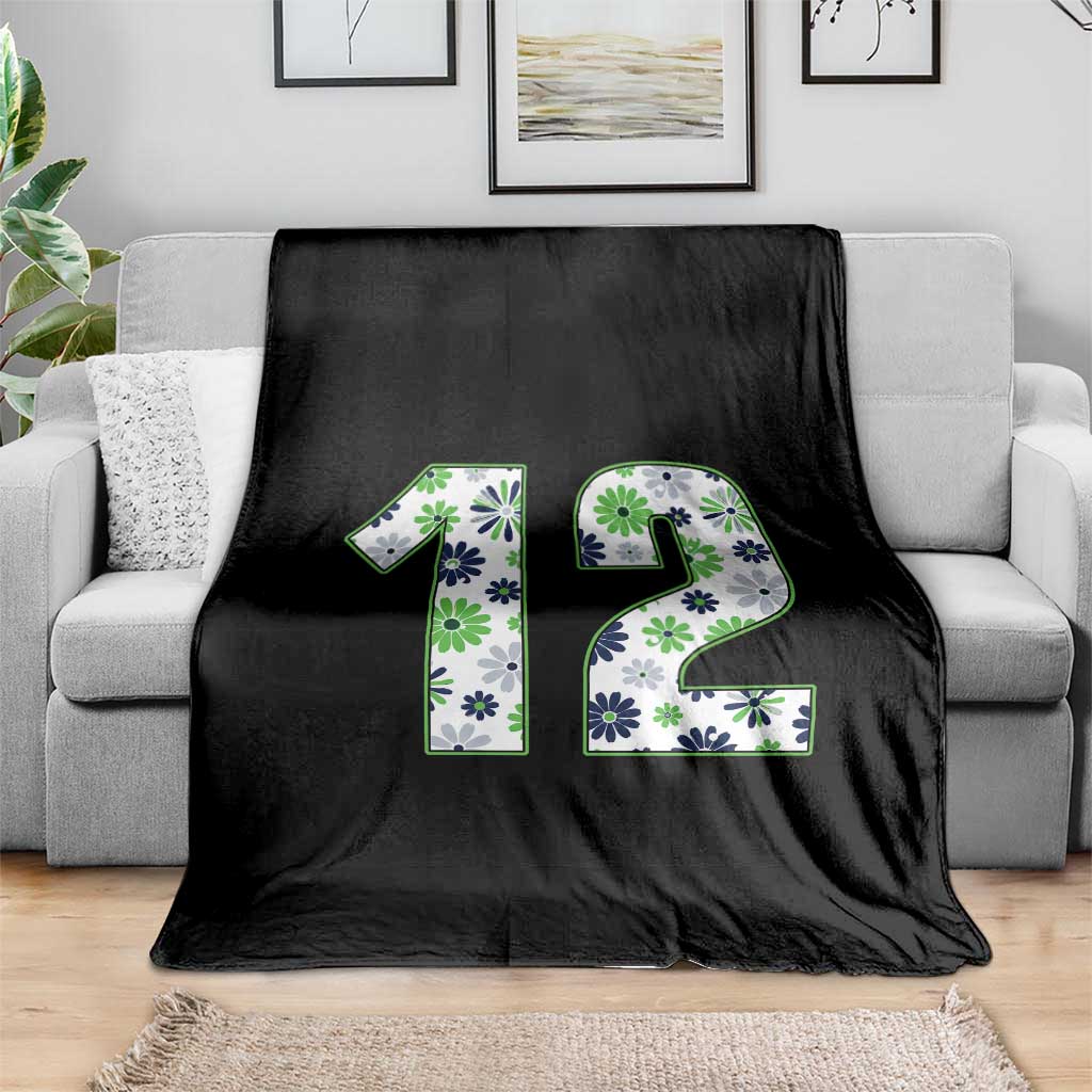 Floral Green Blue Game Day Throw Blanket Number 12 Sports Fan