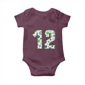 Floral Green Blue Game Day Baby Onesie Number 12 Sports Fan