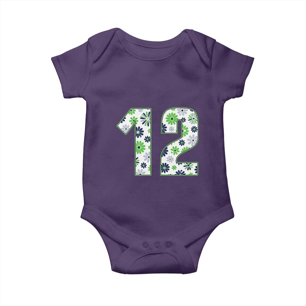 Floral Green Blue Game Day Baby Onesie Number 12 Sports Fan