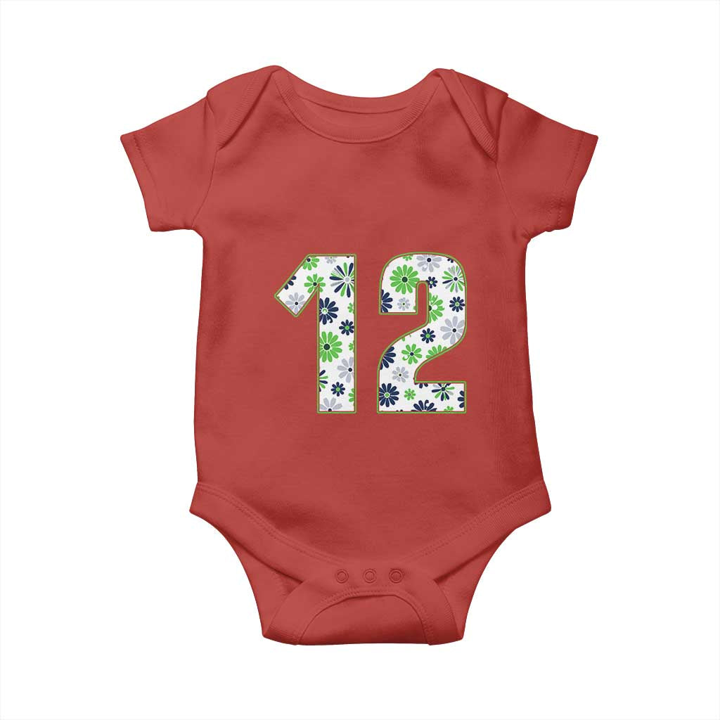Floral Green Blue Game Day Baby Onesie Number 12 Sports Fan