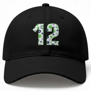 Floral Green Blue Game Day Baseball Cap Number 12 Sports Fan