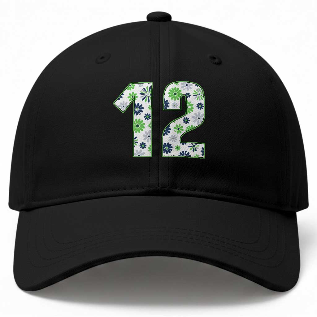Floral Green Blue Game Day Baseball Cap Number 12 Sports Fan TS12 Print Your Wear