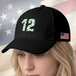Floral Green Blue Game Day Baseball Cap Number 12 Sports Fan