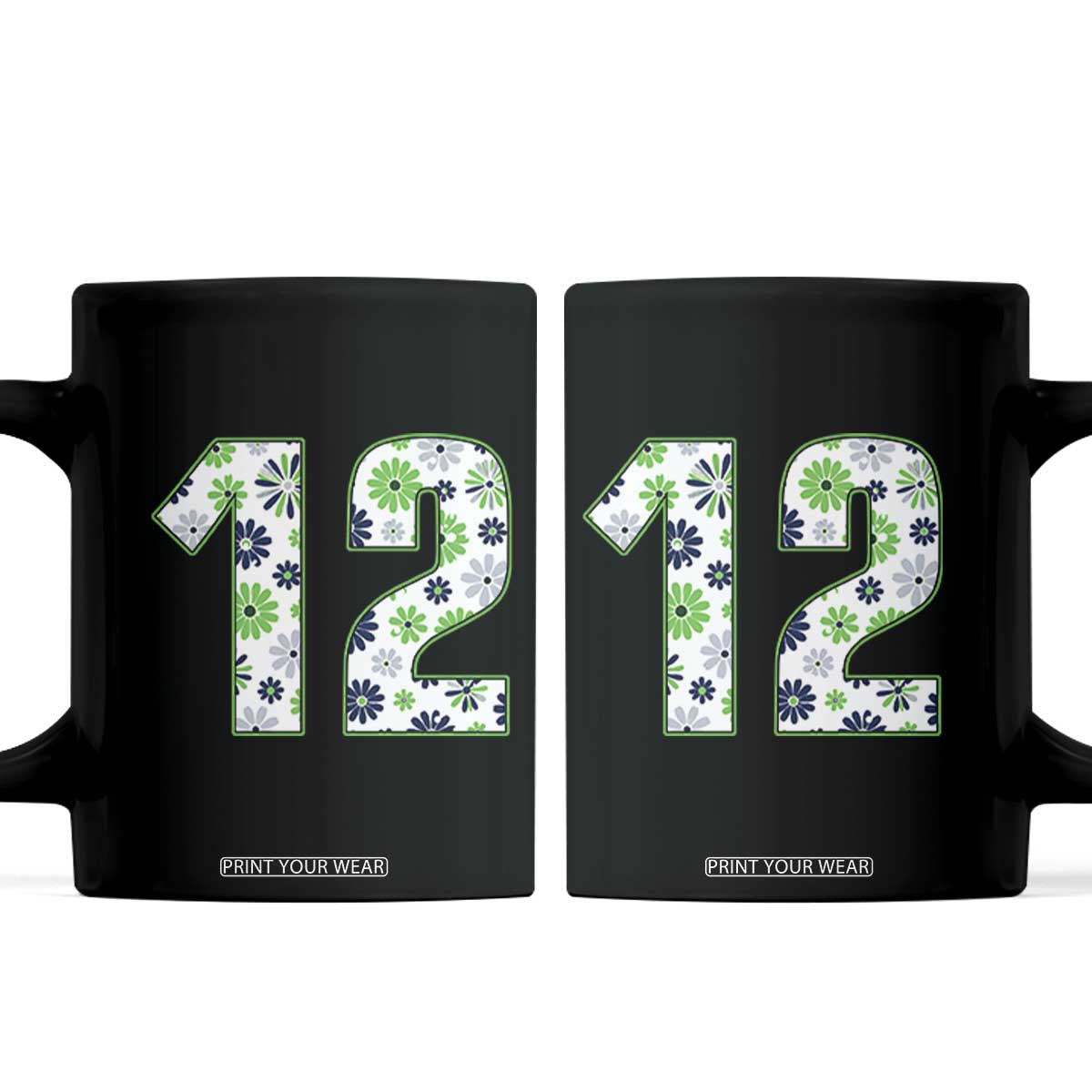Floral Green Blue Game Day Coffee Mug Number 12 Sports Fan TS12 Black Print Your Wear