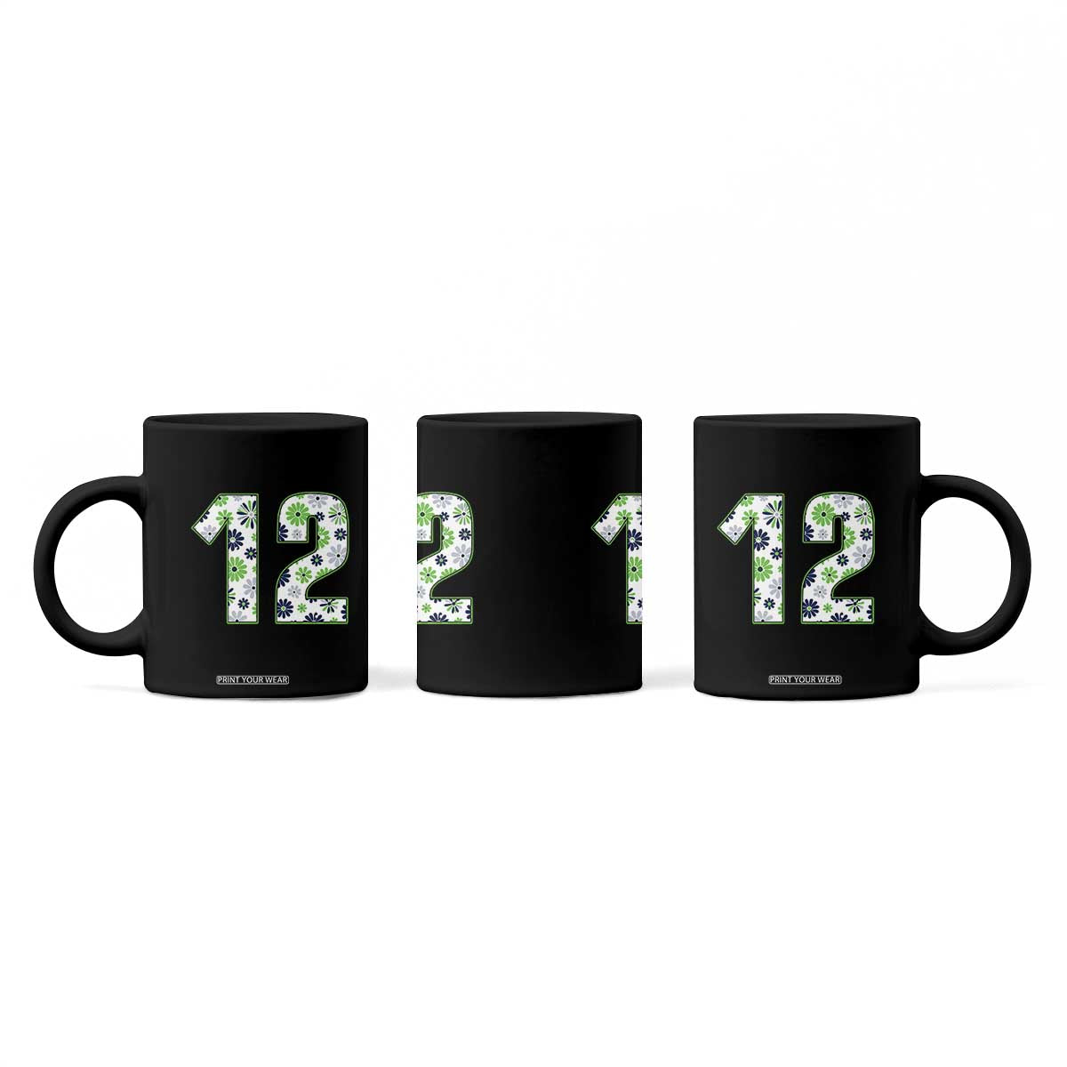 Floral Green Blue Game Day Coffee Mug Number 12 Sports Fan