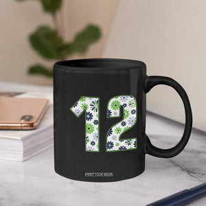 Floral Green Blue Game Day Coffee Mug Number 12 Sports Fan