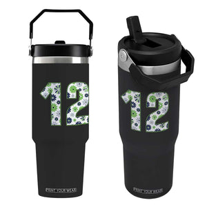 Floral Green Blue Game Day Flip Straw Tumbler Number 12 Sports Fan