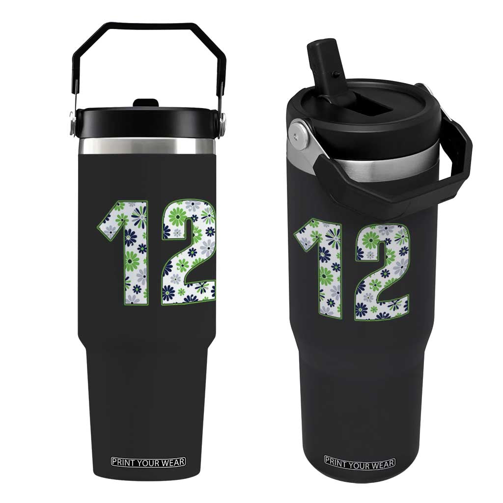 Floral Green Blue Game Day Flip Straw Tumbler Number 12 Sports Fan TS12 One Size: 30 oz Black Print Your Wear