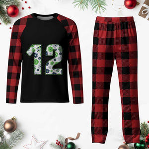 Floral Green Blue Game Day Plaid Pajama Set Number 12 Sports Fan
