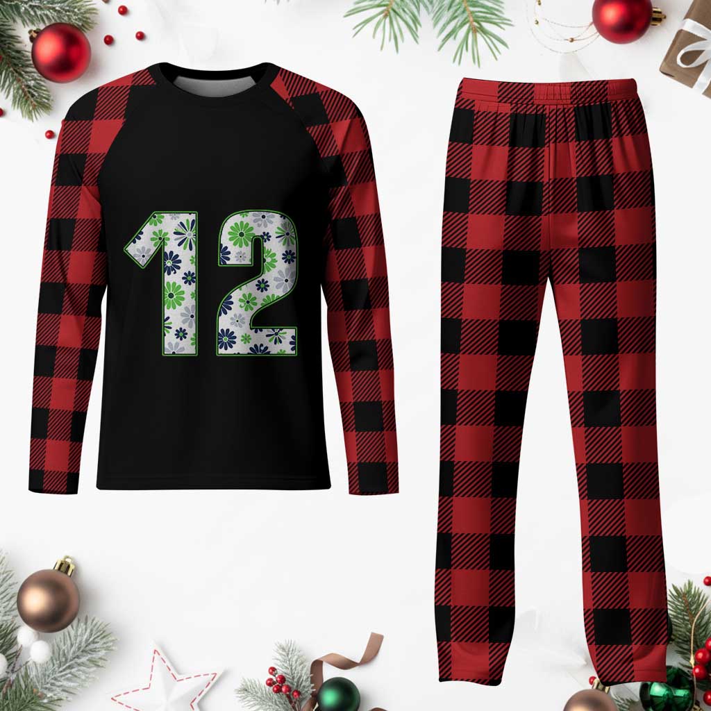 Floral Green Blue Game Day Plaid Pajama Set Number 12 Sports Fan TS12 Buffalo Plaid Print Your Wear