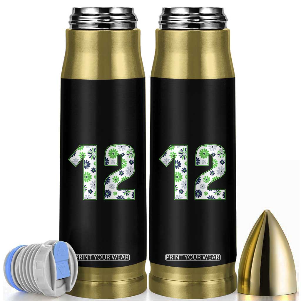 Floral Green Blue Game Day Bullet Tumbler Number 12 Sports Fan