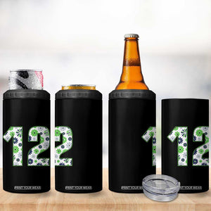 Floral Green Blue Game Day 4 in 1 Can Cooler Tumbler Number 12 Sports Fan