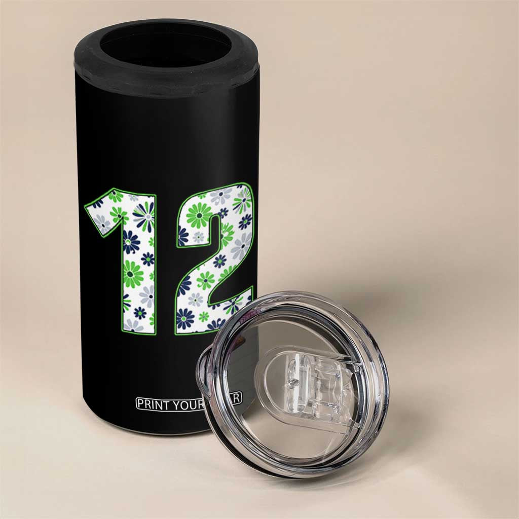 Floral Green Blue Game Day 4 in 1 Can Cooler Tumbler Number 12 Sports Fan