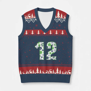 Floral Green Blue Game Day V-Neck Knit Sweater Vest Number 12 Sports Fan