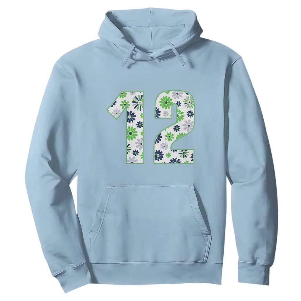 Floral Green Blue Game Day Hoodie Number 12 Sports Fan