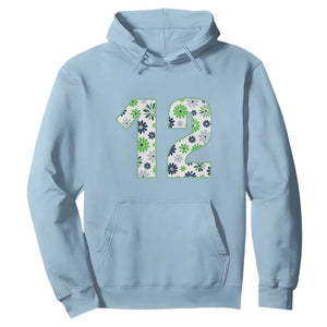 Floral Green Blue Game Day Hoodie Number 12 Sports Fan