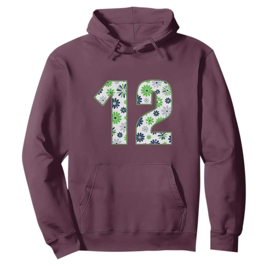 Floral Green Blue Game Day Hoodie Number 12 Sports Fan