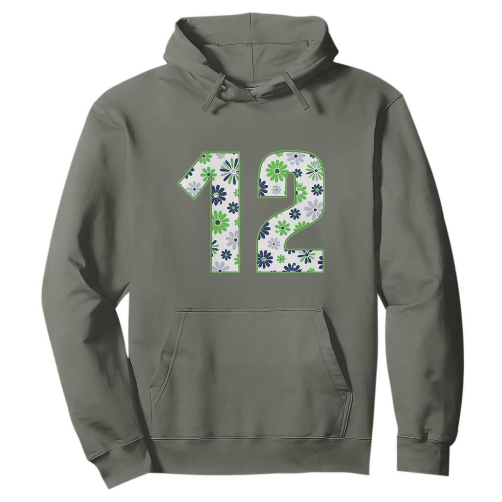 Floral Green Blue Game Day Hoodie Number 12 Sports Fan