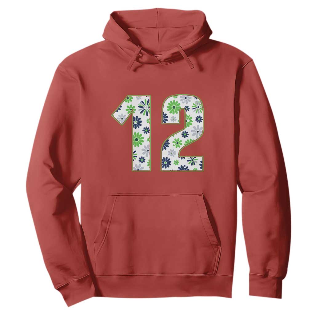 Floral Green Blue Game Day Hoodie Number 12 Sports Fan