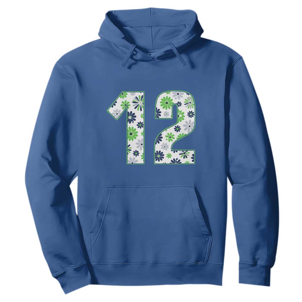 Floral Green Blue Game Day Hoodie Number 12 Sports Fan TS12 Royal Blue Print Your Wear