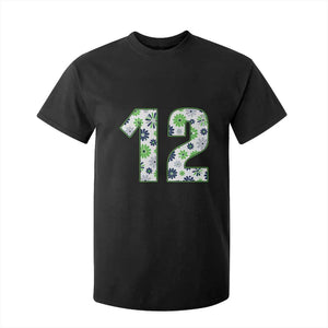 Floral Green Blue Game Day T Shirt For Kid Number 12 Sports Fan