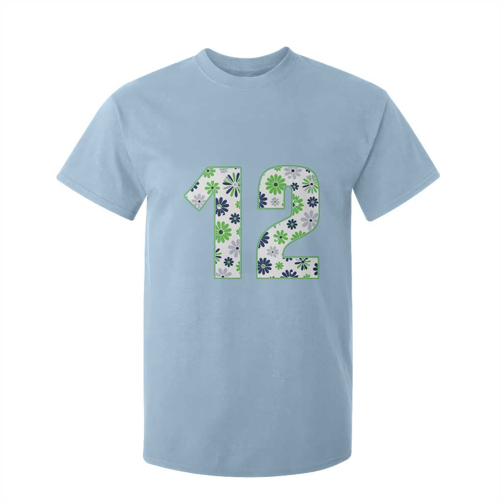 Floral Green Blue Game Day T Shirt For Kid Number 12 Sports Fan