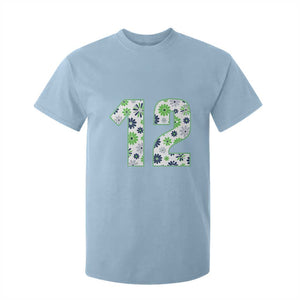 Floral Green Blue Game Day T Shirt For Kid Number 12 Sports Fan