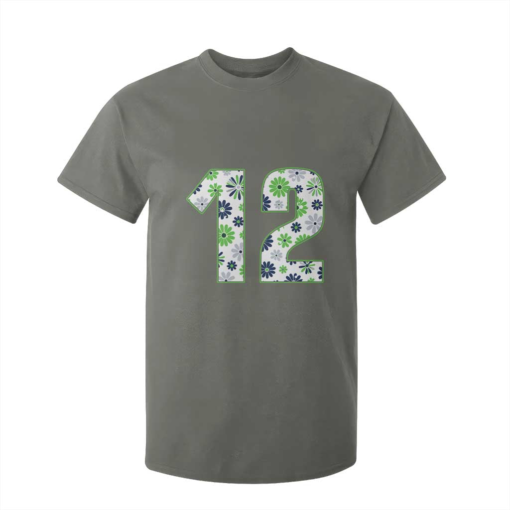 Floral Green Blue Game Day T Shirt For Kid Number 12 Sports Fan