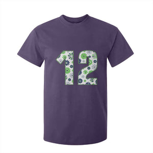 Floral Green Blue Game Day T Shirt For Kid Number 12 Sports Fan