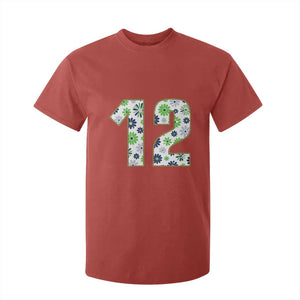 Floral Green Blue Game Day T Shirt For Kid Number 12 Sports Fan