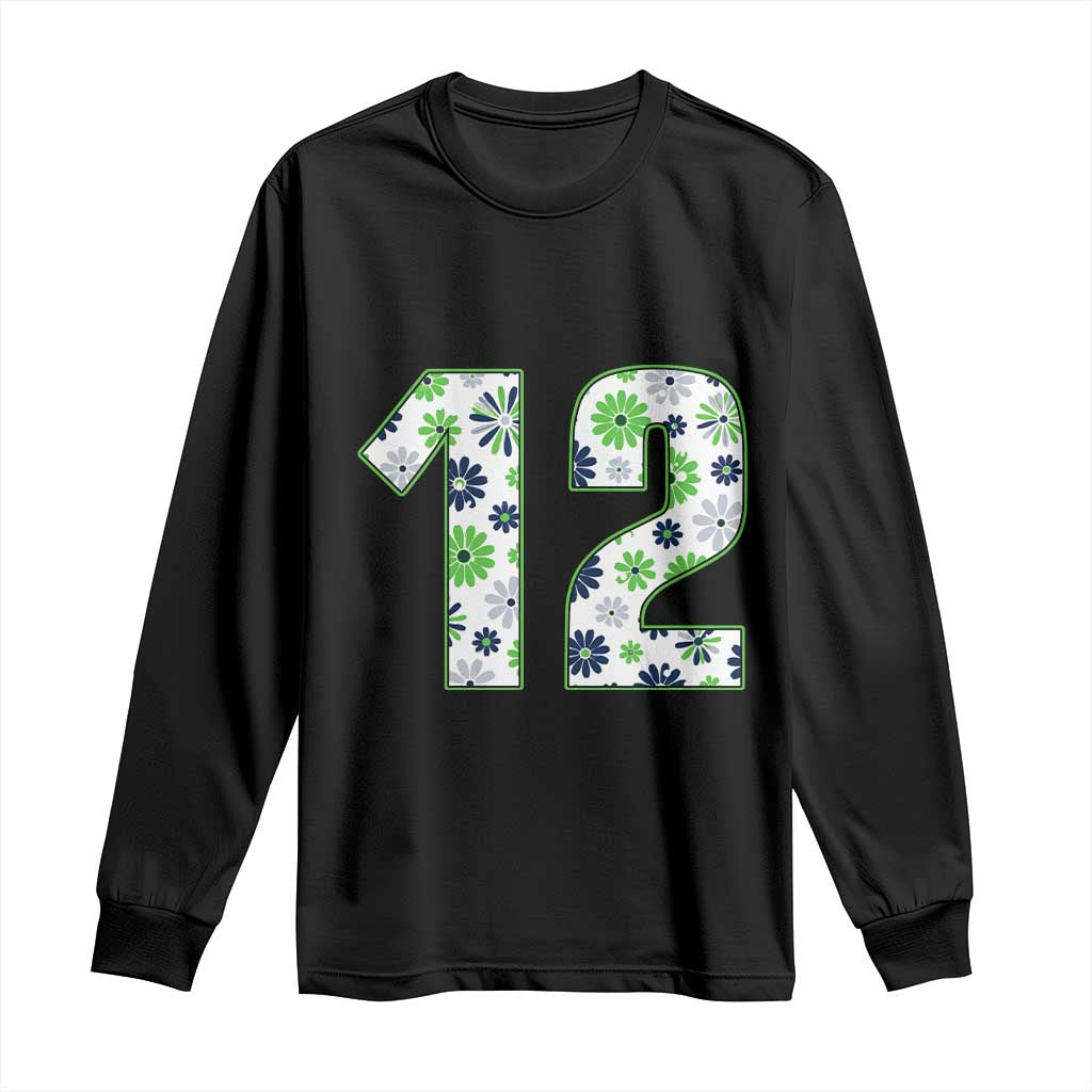 Floral Green Blue Game Day Long Sleeve Shirt Number 12 Sports Fan