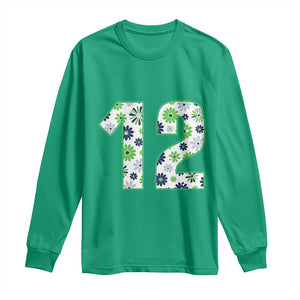 Floral Green Blue Game Day Long Sleeve Shirt Number 12 Sports Fan