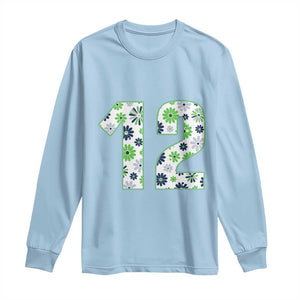 Floral Green Blue Game Day Long Sleeve Shirt Number 12 Sports Fan